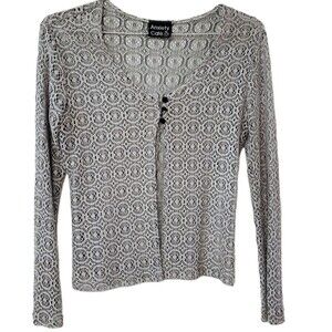 Anxiety Cafe Sheer Knit Cardigan Lightweight Long Sleeve Open Front Top Neutral